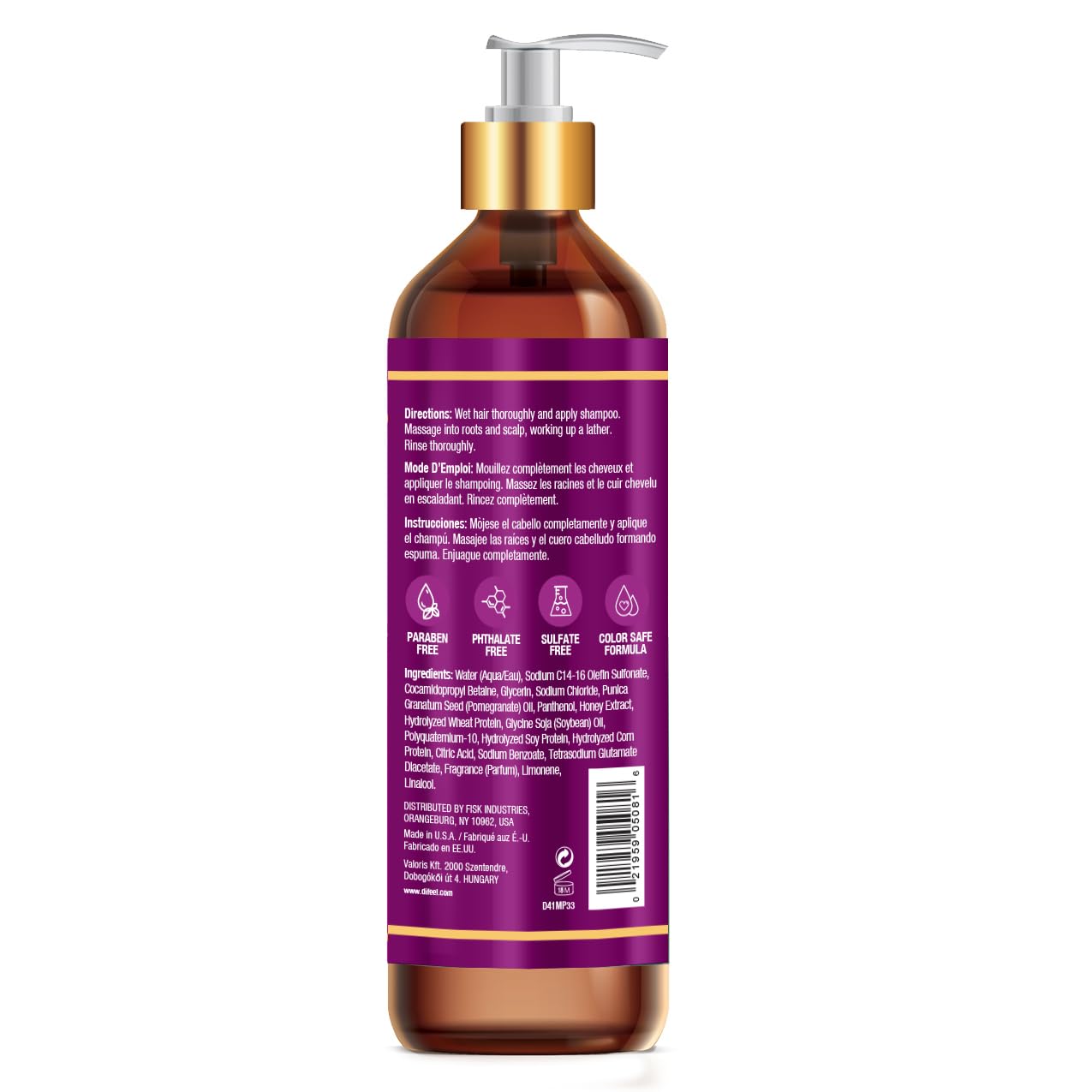 Difeel Pomegranate & Manuka Honey Shampoo 33.8 oz – Sulfate-Free, Strengthens & Moisturizes Damaged Hair