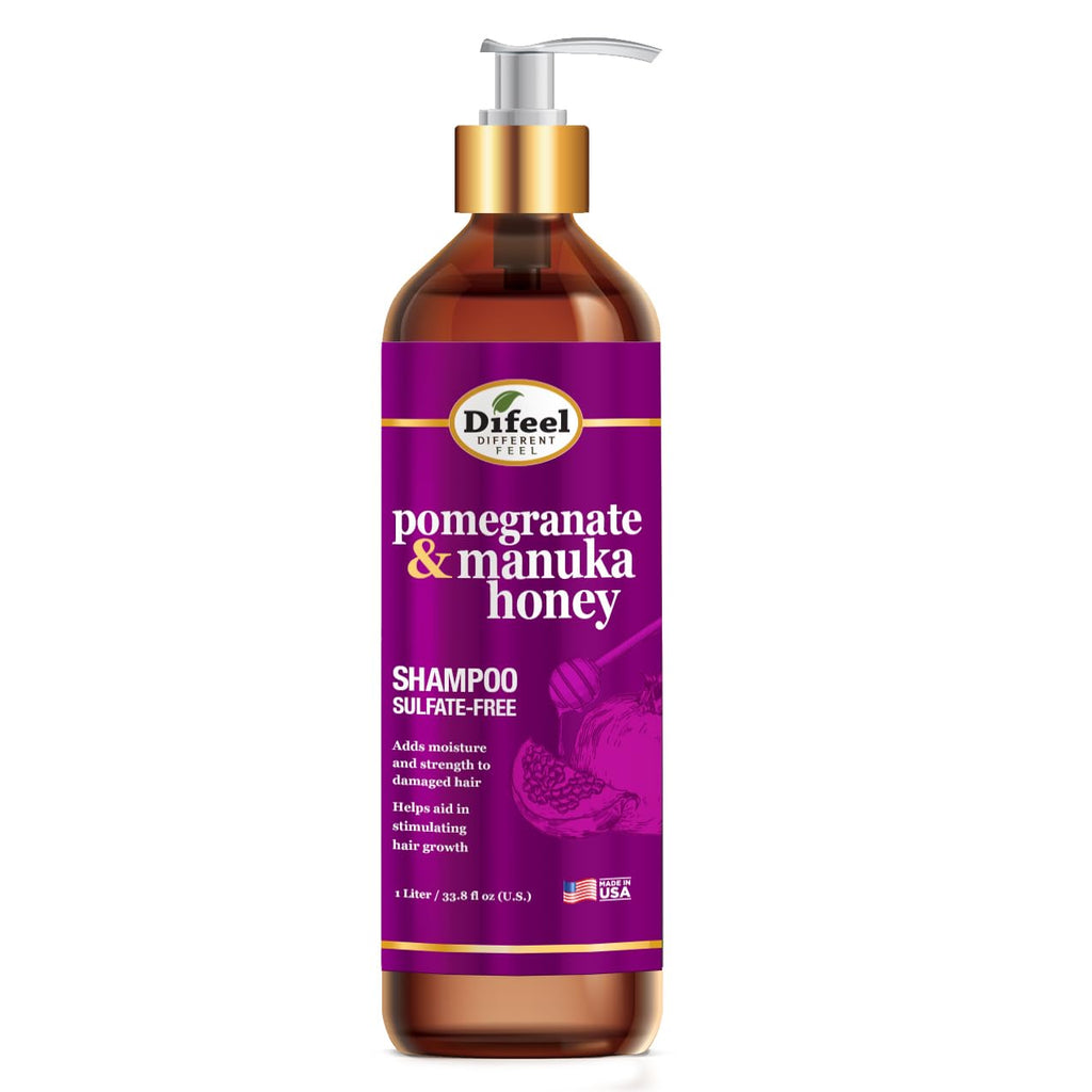 Difeel Pomegranate & Manuka Honey Shampoo 33.8 oz – Sulfate-Free, Strengthens & Moisturizes Damaged Hair