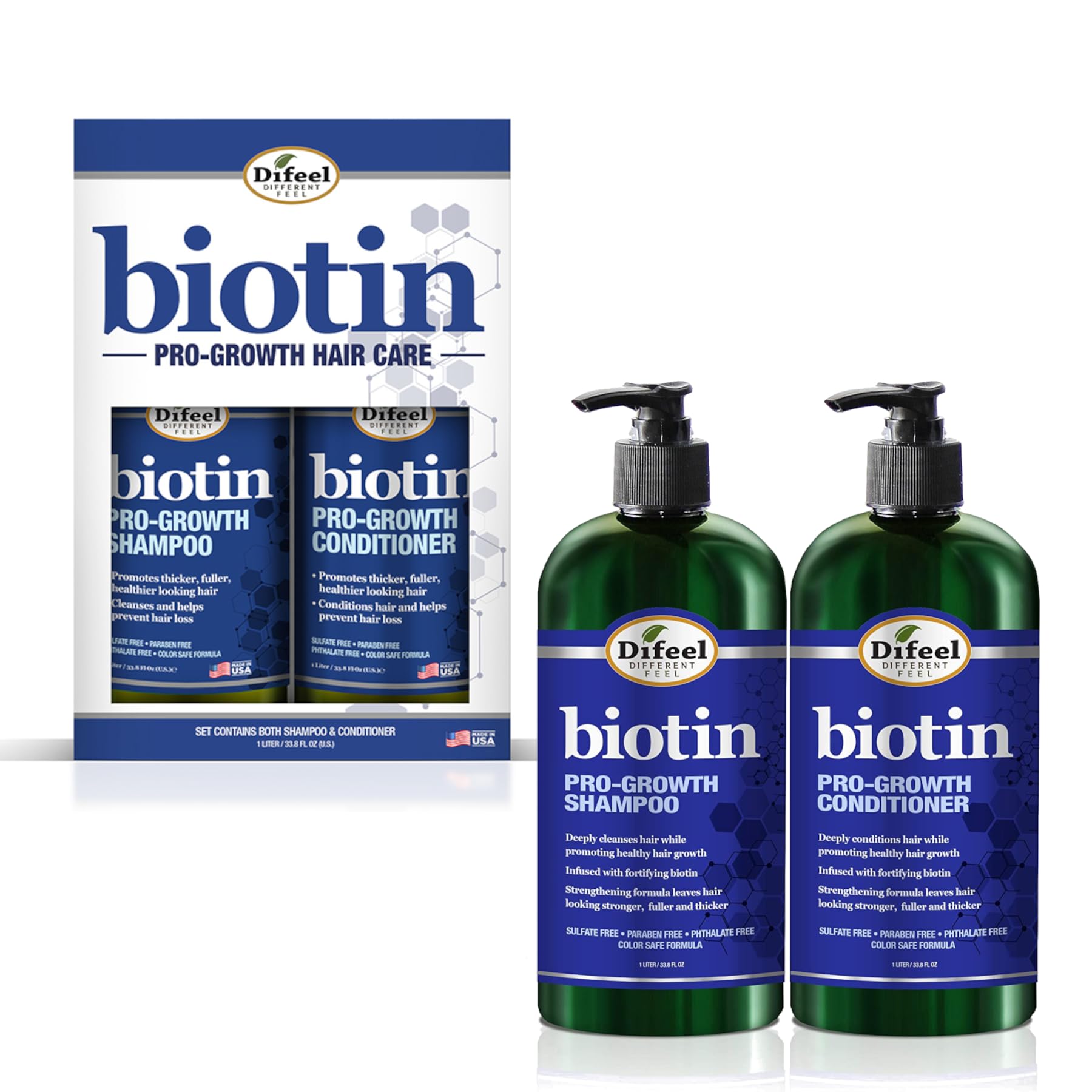 Difeel Pro-Growth Biotin Shampoo & Conditioner Gift Set – Large 33.8oz, Sulfate Free