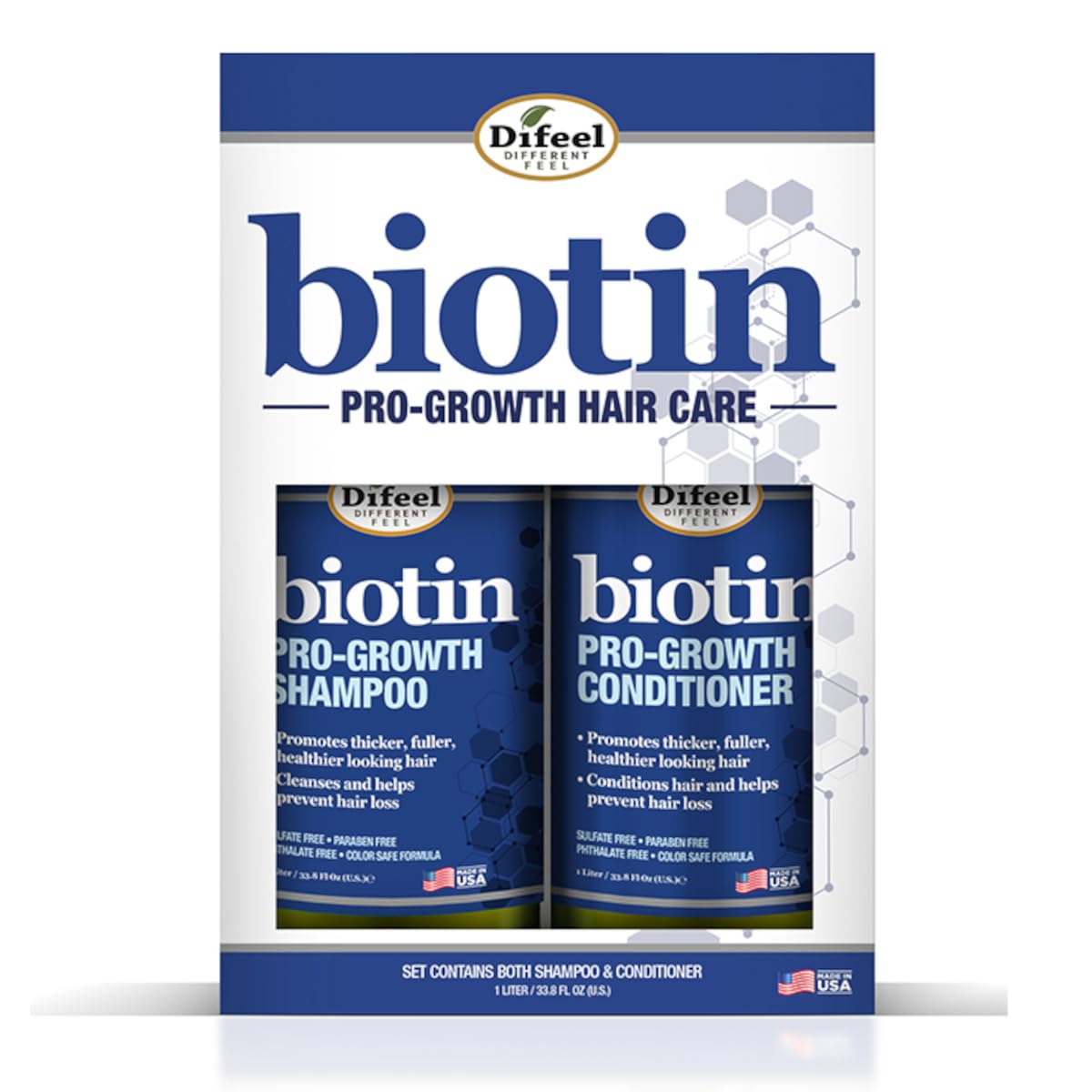 Difeel Pro-Growth Biotin Shampoo & Conditioner Gift Set – Large 33.8oz, Sulfate Free