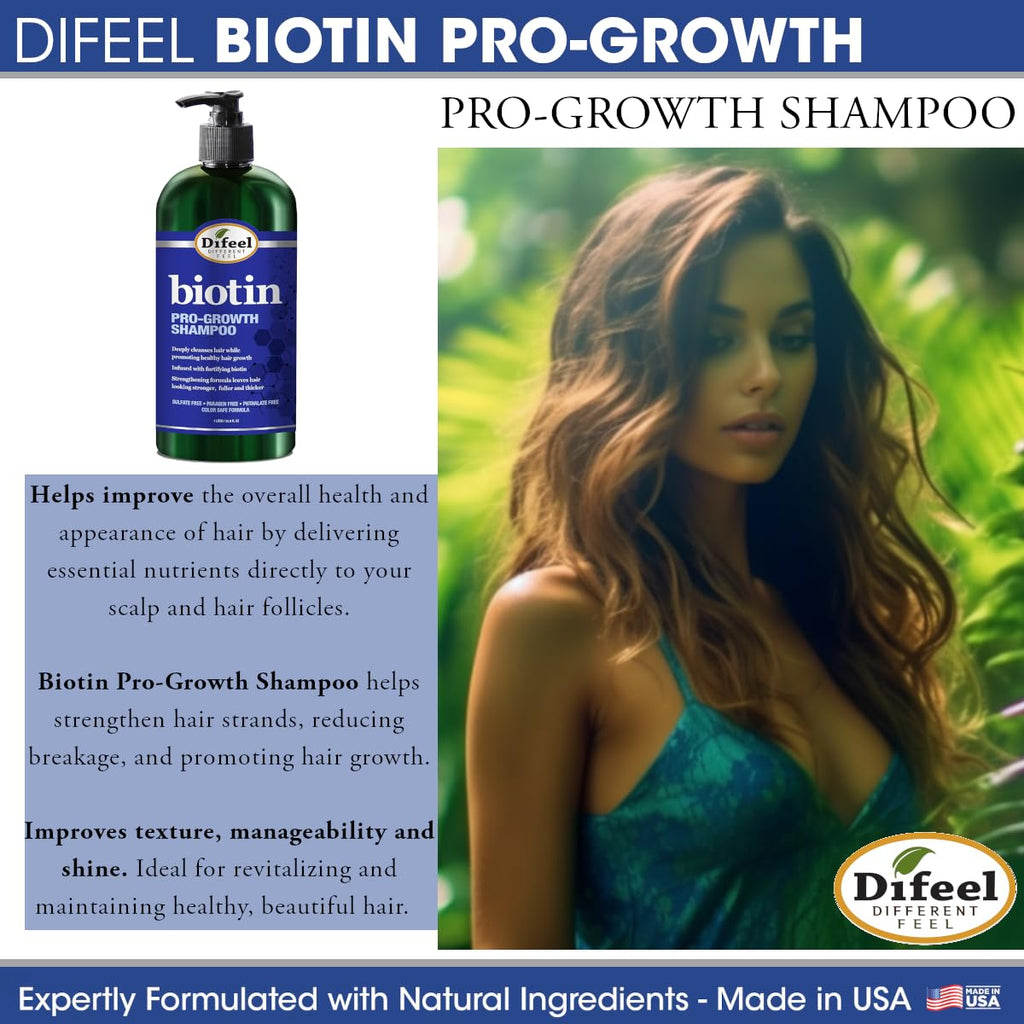Difeel Pro-Growth Biotin Shampoo 4-Pc Set – Shampoo, Leave-In, Hair Mask & Hair Oil
