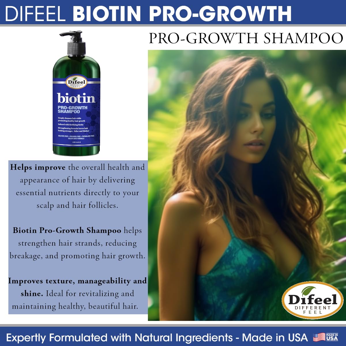 Difeel Pro-Growth Biotin Shampoo 4-Pc Set – Shampoo, Leave-In, Hair Mask & Hair Oil