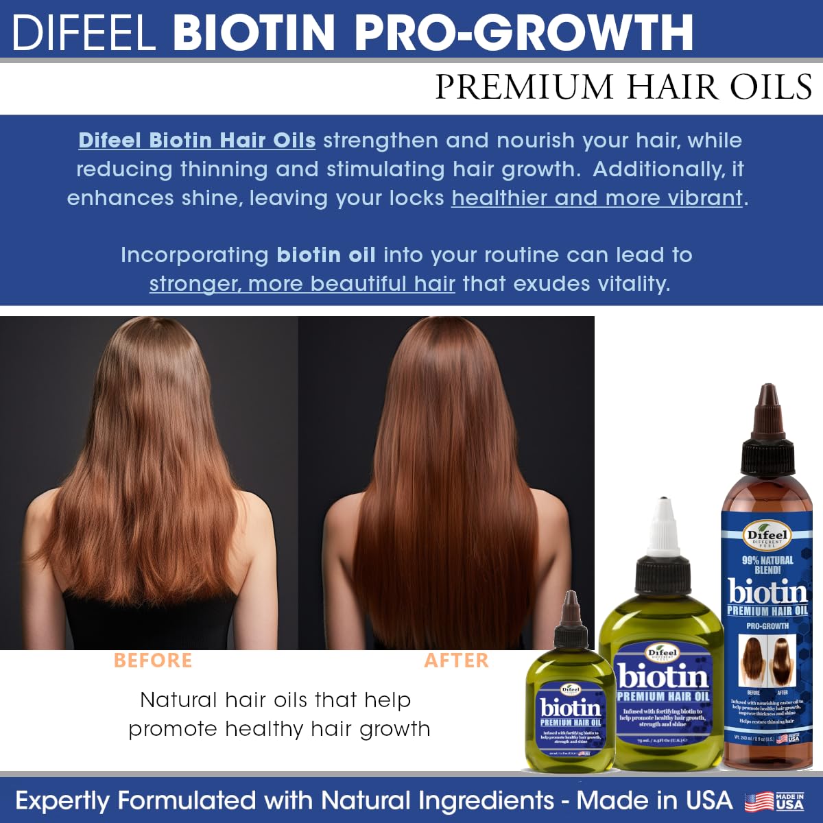 Difeel Pro-Growth Biotin Shampoo 4-Pc Set – Shampoo, Leave-In, Hair Mask & Hair Oil