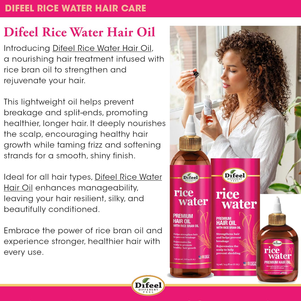 Difeel Rice Water Hair Oil 7.1 oz – Strengthening Moisturizer for Hair