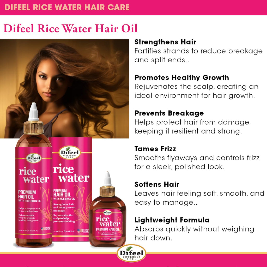 Difeel Rice Water Hair Oil 7.1 oz – Strengthening Moisturizer for Hair
