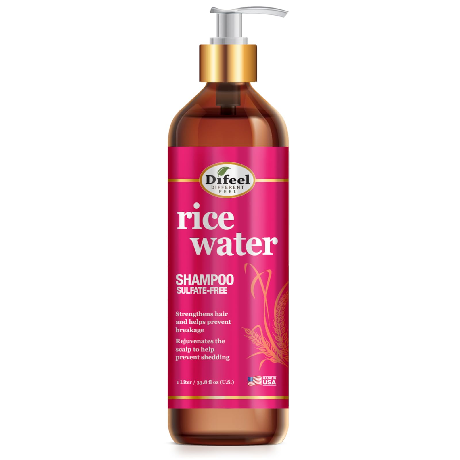 Difeel Rice Water Shampoo 33.8 oz | Strengthening Sulfate-Free Shampoo for All Hair Types