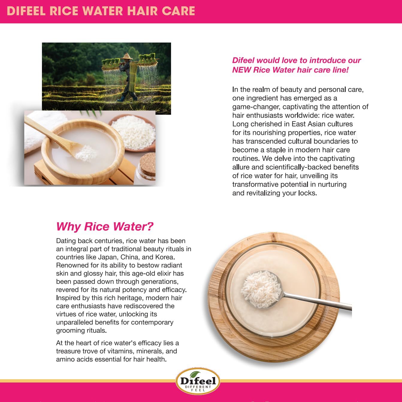 Difeel Rice Water Shampoo 33.8 oz | Strengthening Sulfate-Free Shampoo for All Hair Types
