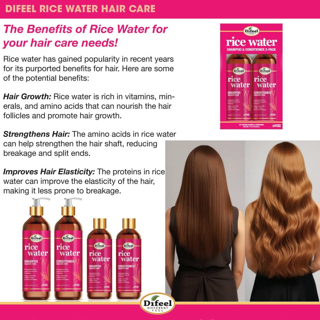 Difeel Rice Water Shampoo 33.8 oz | Strengthening Sulfate-Free Shampoo for All Hair Types