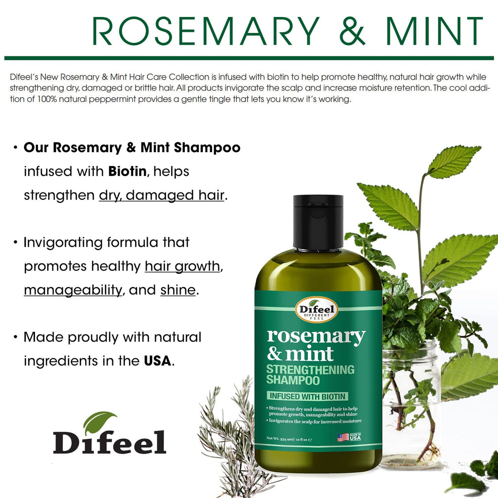 Difeel Rosemary Mint Biotin 4-Piece Box Set | Shampoo, Conditioner, Hair Mask & Hair Oil