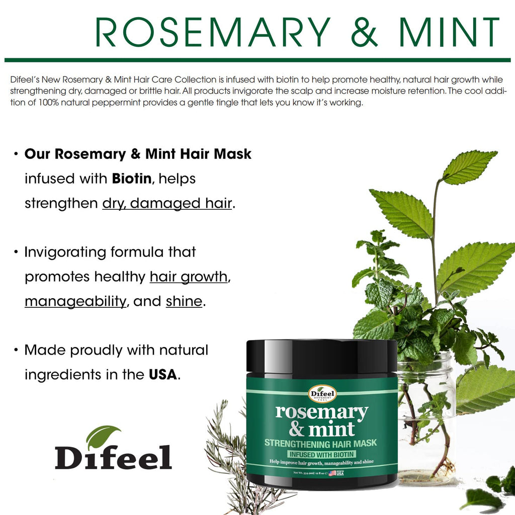 Difeel Rosemary Mint Biotin 4-Piece Box Set | Shampoo, Conditioner, Hair Mask & Hair Oil
