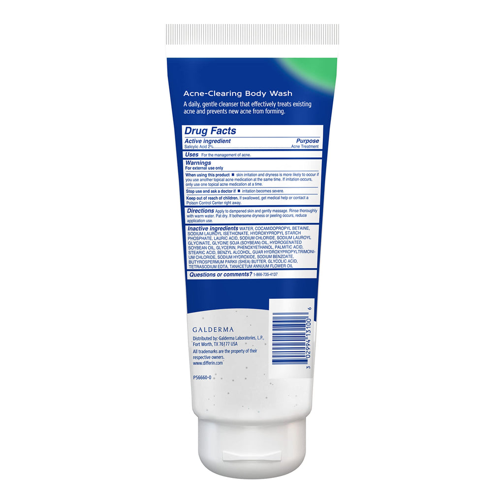 Differin Acne-Clearing Body Wash | 2% Salicylic Acid, Hyaluronic Acid & Blue Tansy | Back, Chest & Shoulders | 10 oz