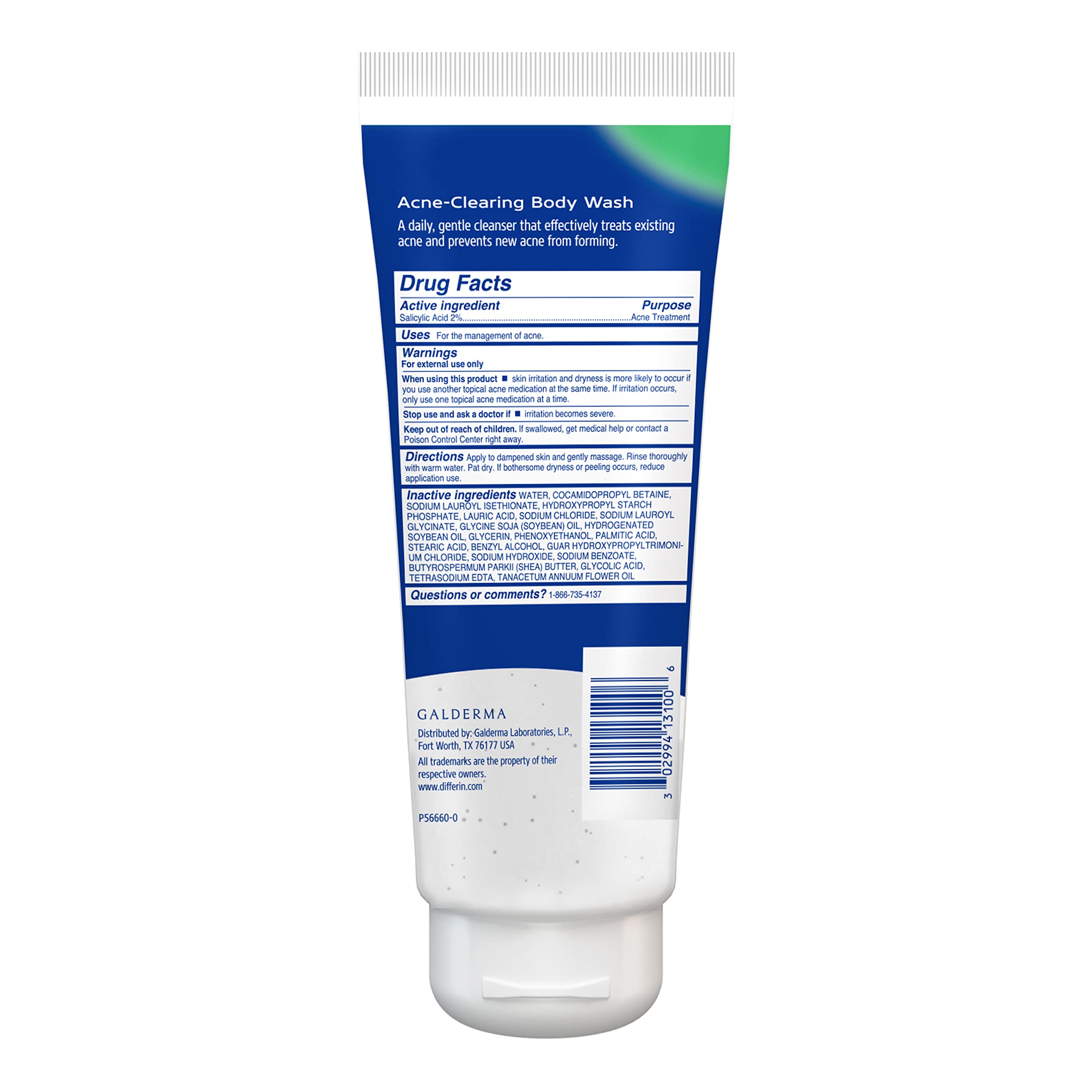 Differin Acne-Clearing Body Wash | 2% Salicylic Acid, Hyaluronic Acid & Blue Tansy | Back, Chest & Shoulders | 10 oz