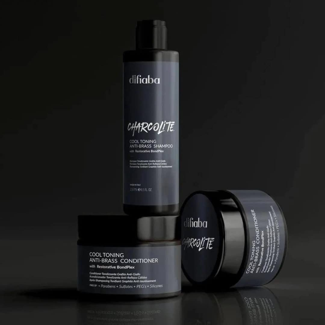 Difiaba Charcolite Cool Toning Duo — Activated Charcoal & BondPlex | Neutralizes Brass, Strengthens Hair (2 x 8.5 oz)