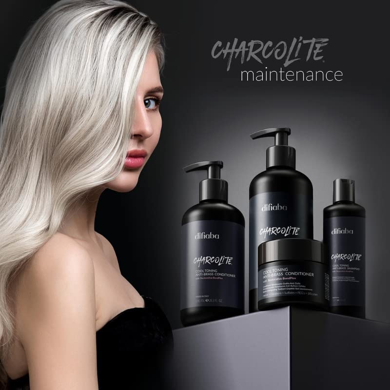Difiaba Charcolite Cool Toning Duo — Activated Charcoal & BondPlex | Neutralizes Brass, Strengthens Hair (2 x 8.5 oz)