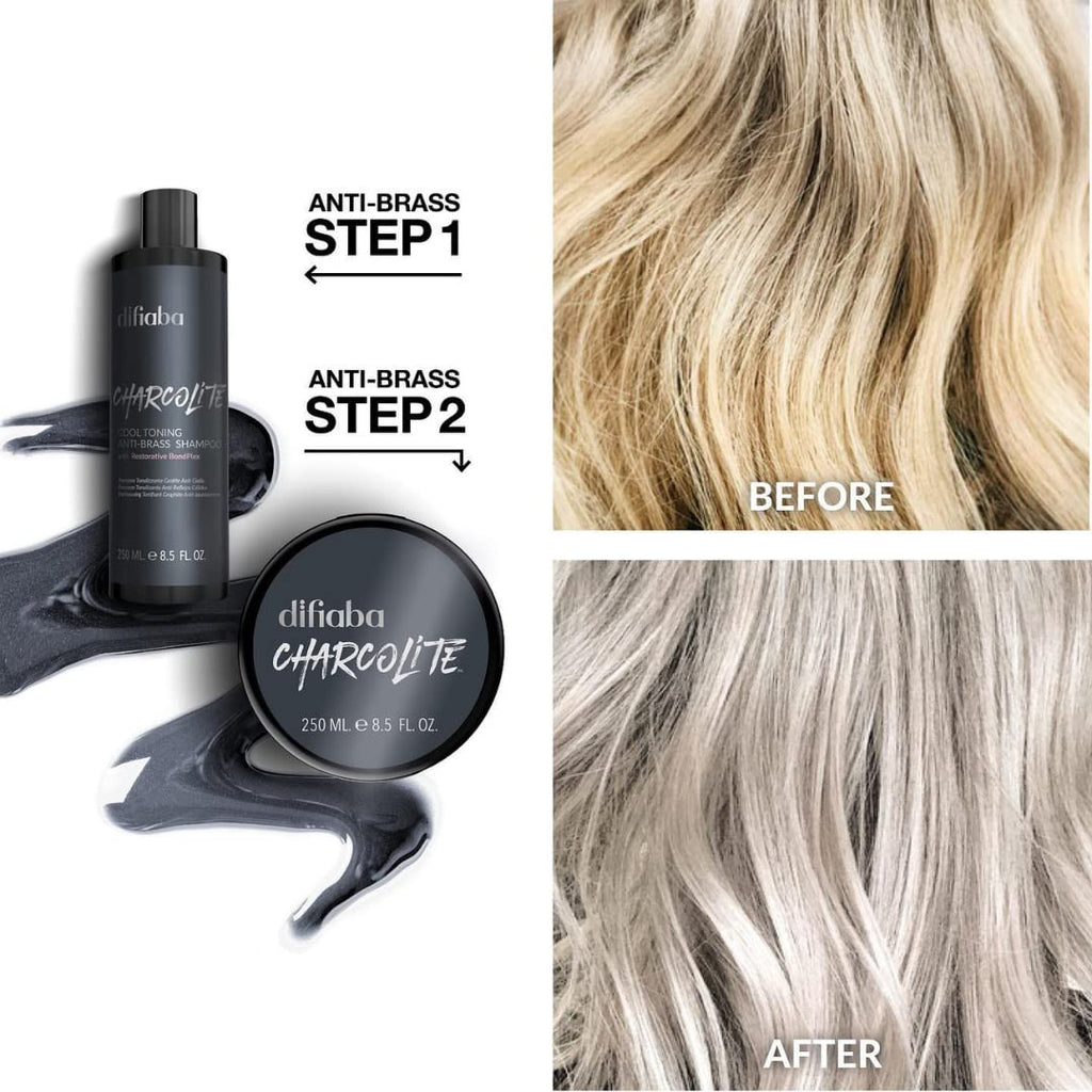 Difiaba Charcolite Cool Toning Duo — Activated Charcoal & BondPlex | Neutralizes Brass, Strengthens Hair (2 x 8.5 oz)