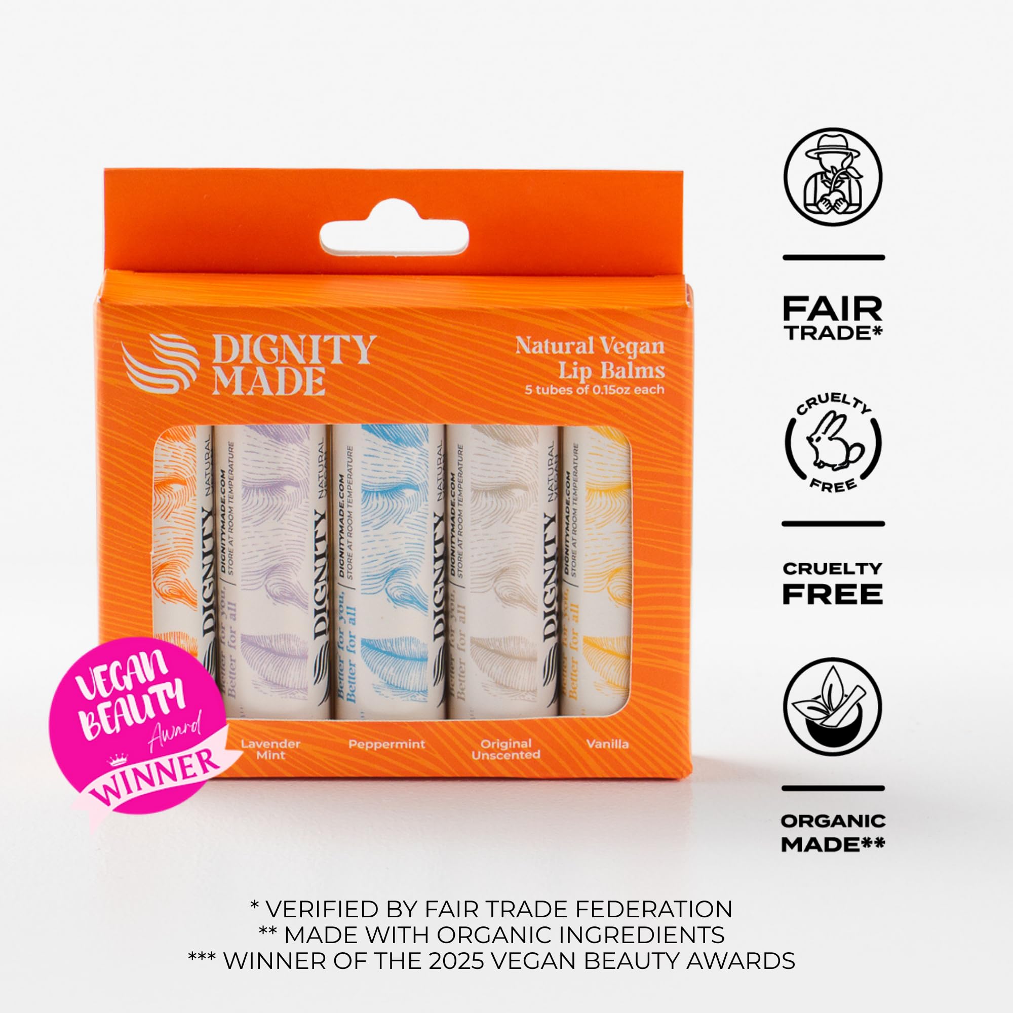 Dignity Coconuts Moisturizing Lip Balm – Fragrance-Free Vegan Set (5 x 4.4ml)