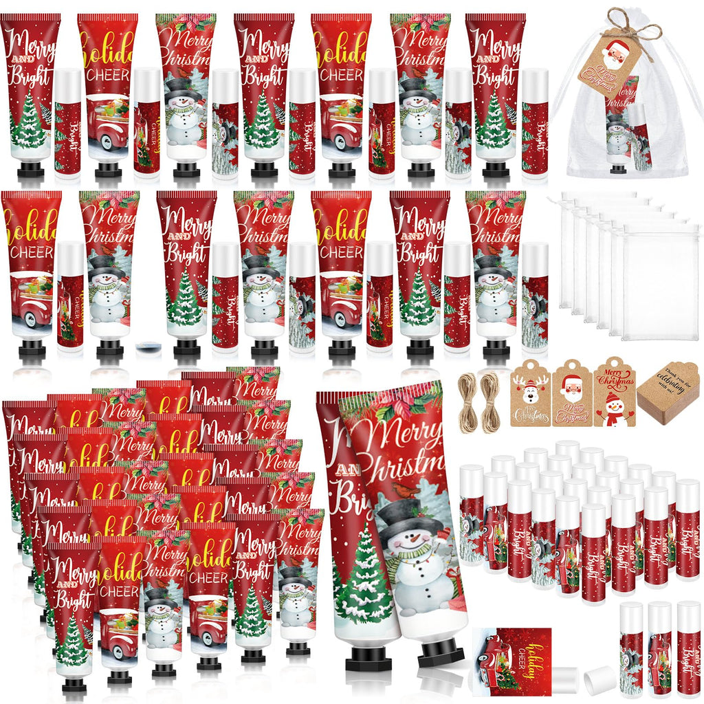 Dimsile 50-Set Christmas Hand Lotion & Lip Balm Gift Set with Organza Bags – Holiday Stocking Stuffers