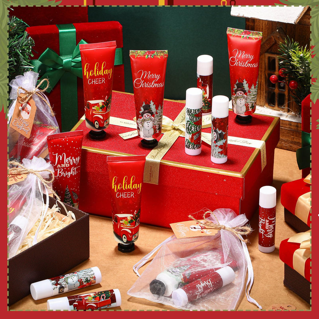 Dimsile 50-Set Christmas Hand Lotion & Lip Balm Gift Set with Organza Bags – Holiday Stocking Stuffers