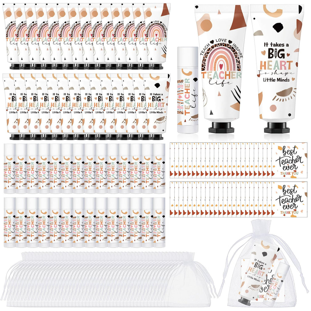 Dimsile 48-Set Christmas Teacher Gifts: Hand Cream, Lip Balm & Organza Bags