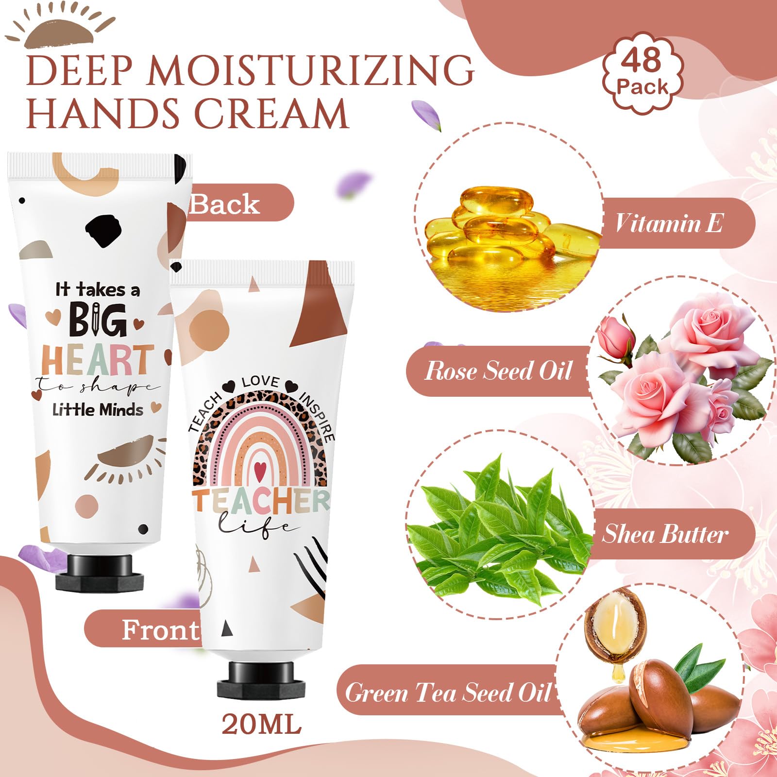 Dimsile 48-Set Christmas Teacher Gifts: Hand Cream, Lip Balm & Organza Bags