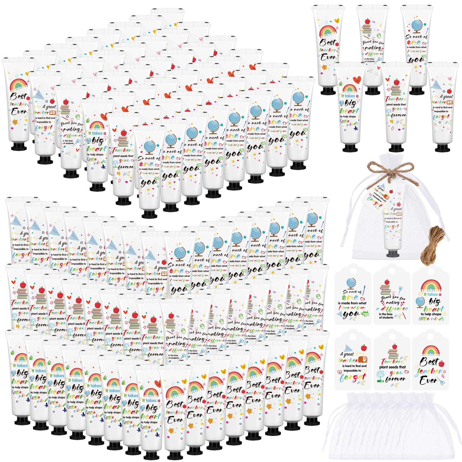 Dimsile 72-Piece Teacher Appreciation Hand Cream Set – Moisturizing Hand Lotion with Cards & Organza Bags