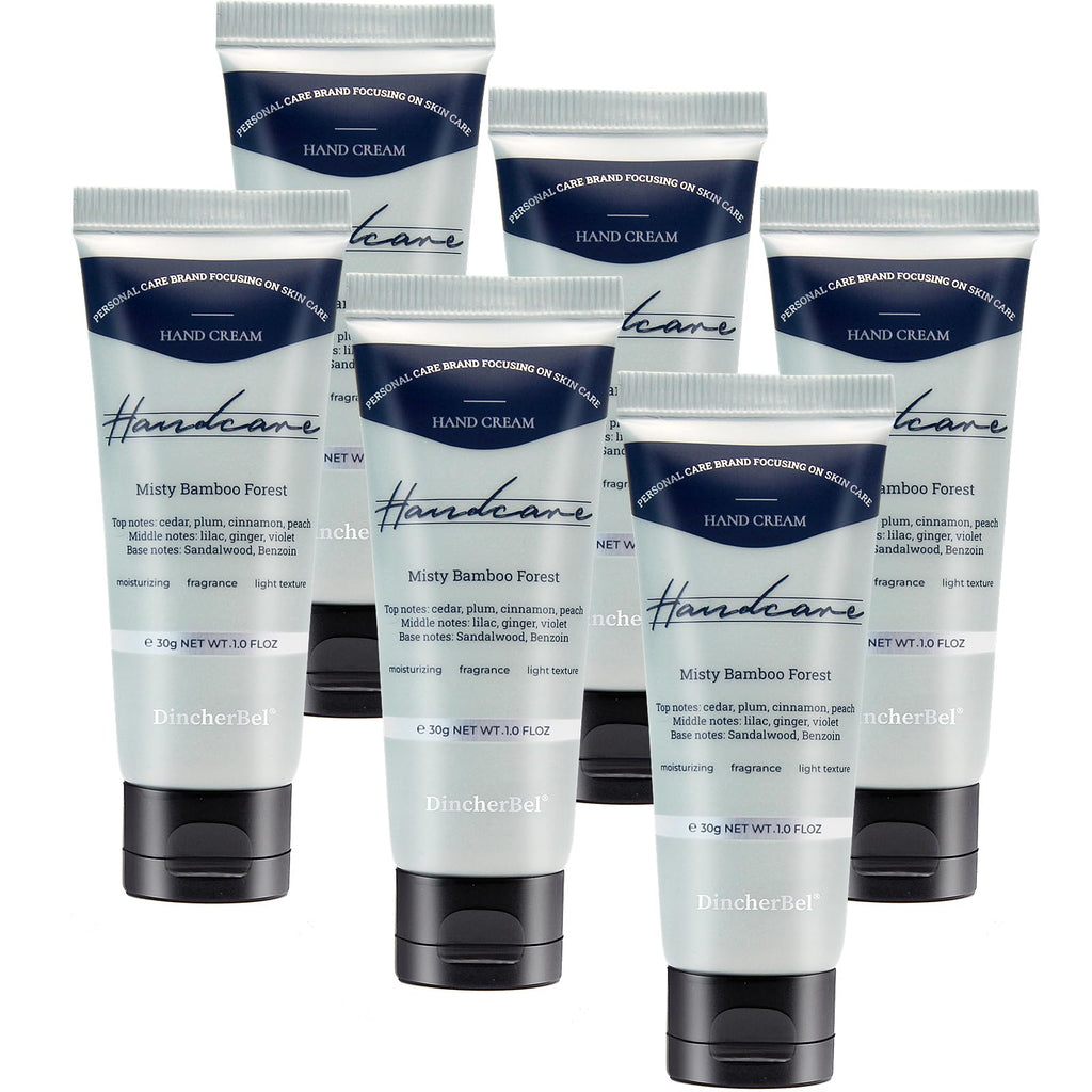DincherBel 6-Pack Travel Size Hand Cream Set – 1oz Moisturizing Lotion with Misty Bamboo Forest Scent