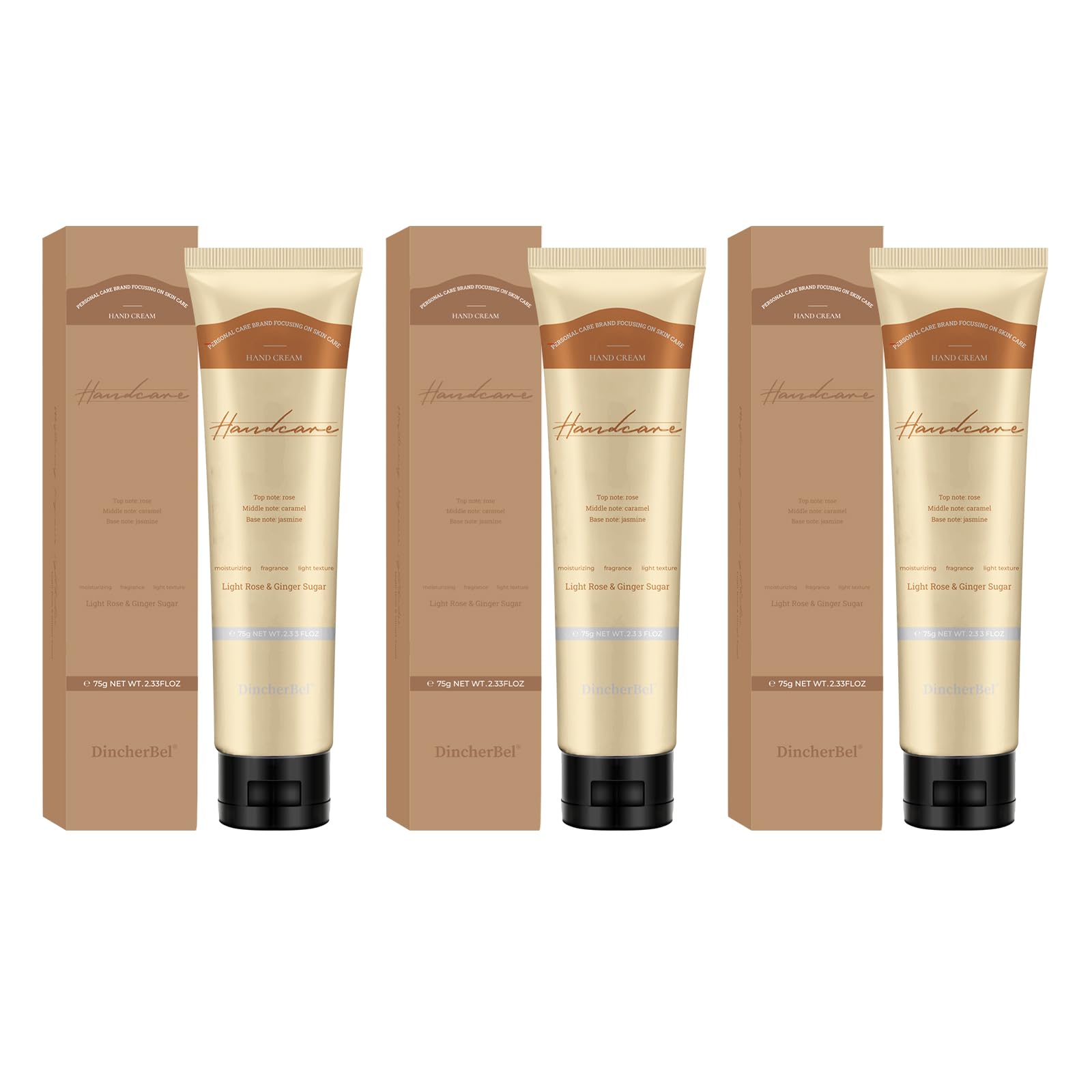 DincherBel 3-Pack Refreshing Hand Cream – Niacinamide (Vitamin B3) + Vitamin C, Light Rose & Ginger Sugar Scent, 2.33 oz Each