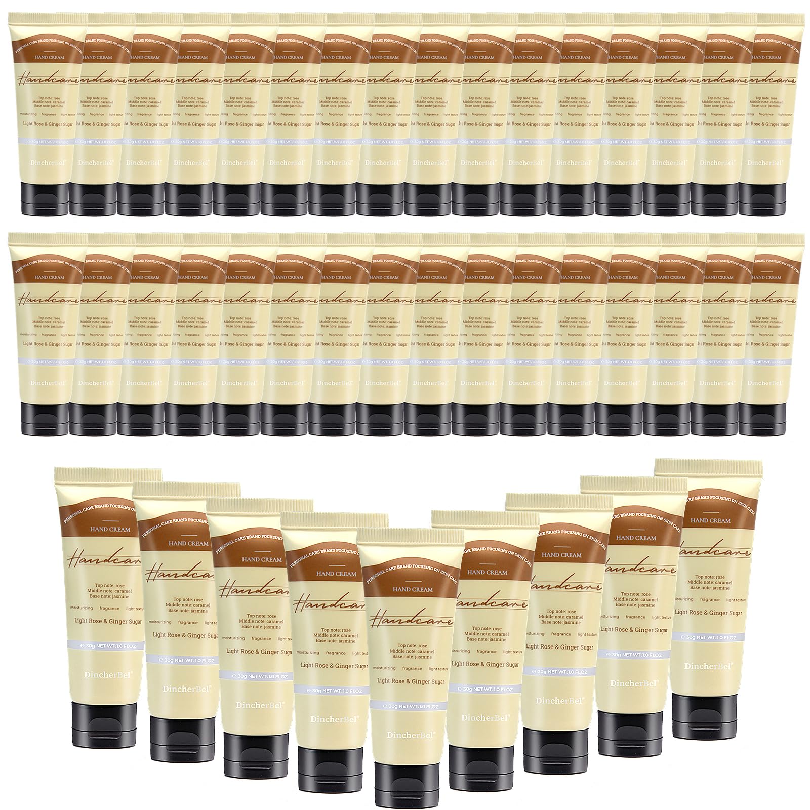 DincherBel 100-Pack Light Rose & Ginger Sugar Hand Cream – Travel Size 1 oz/30 ml