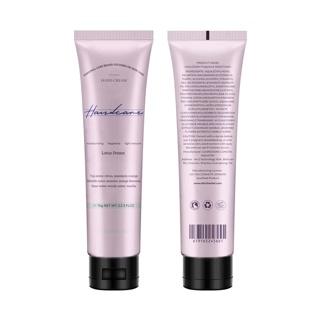 DincherBel Lotus Dream Hand Cream Gift Set – 3×75ml Travel-Size Tubes for Dry Hands
