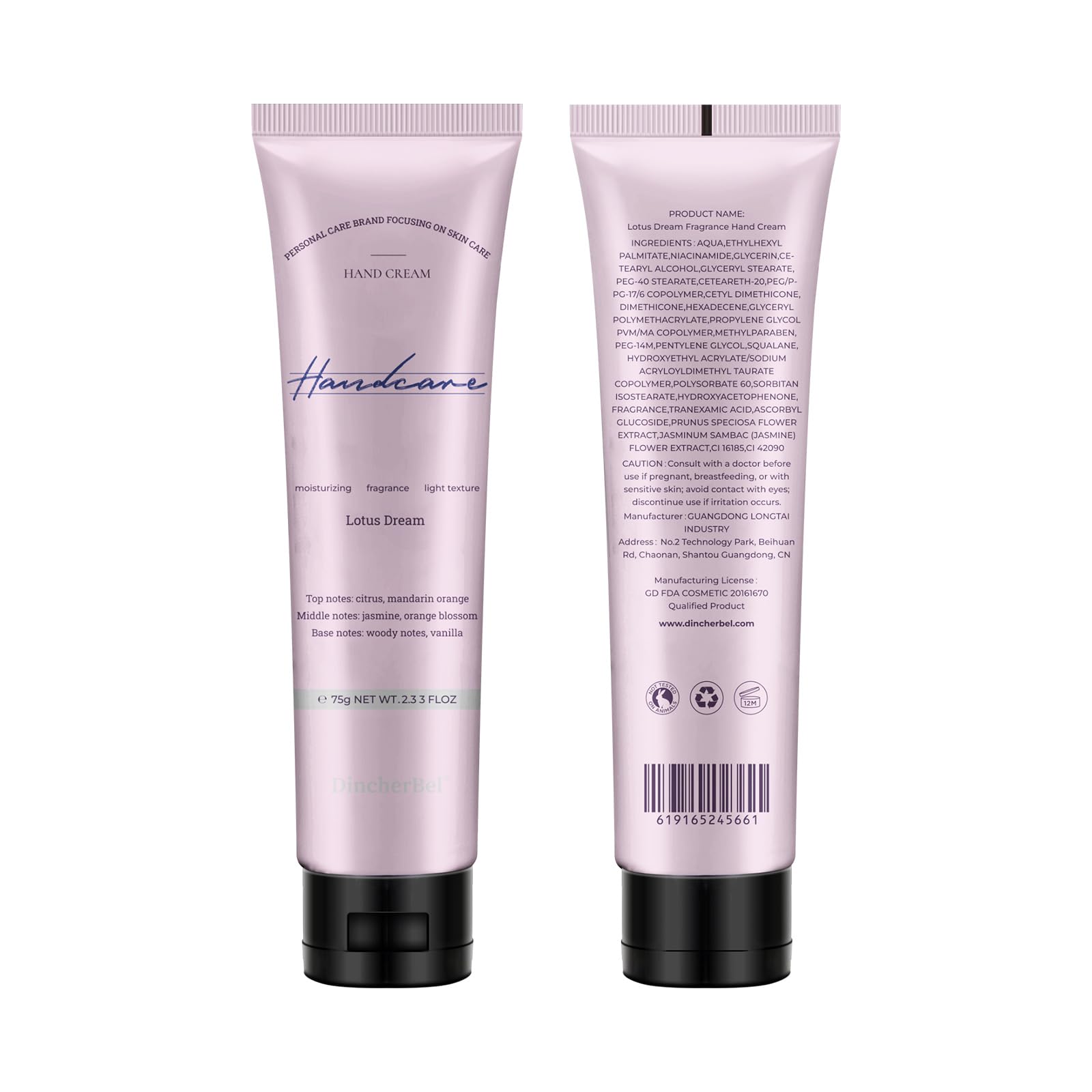 DincherBel Lotus Dream Hand Cream Gift Set – 3×75ml Travel-Size Tubes for Dry Hands