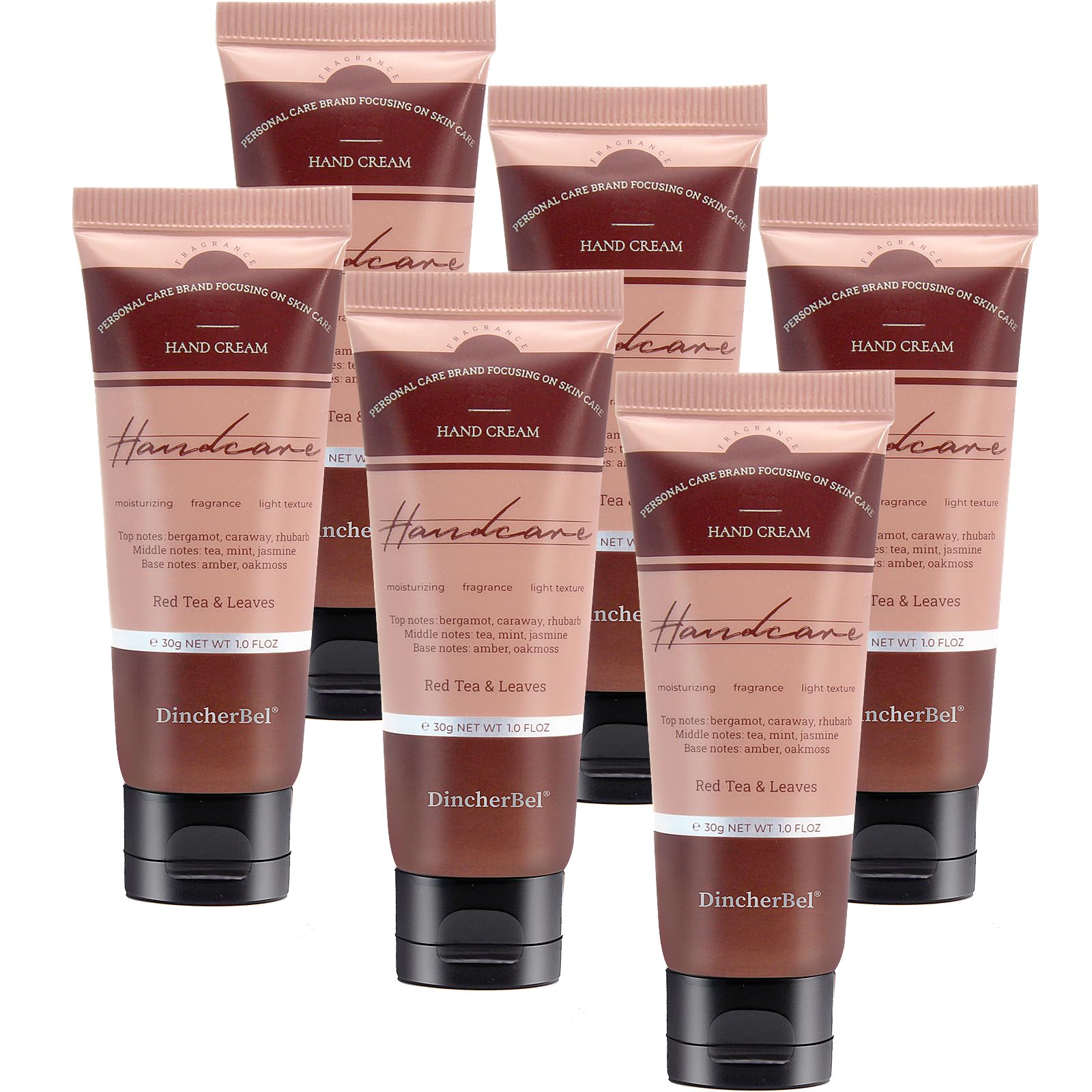 DincherBel 6 Pack Travel Size Hand Cream Set – 1 oz Moisturizing Lotion for Dry Hands (Red Tea & Leaves Scent)