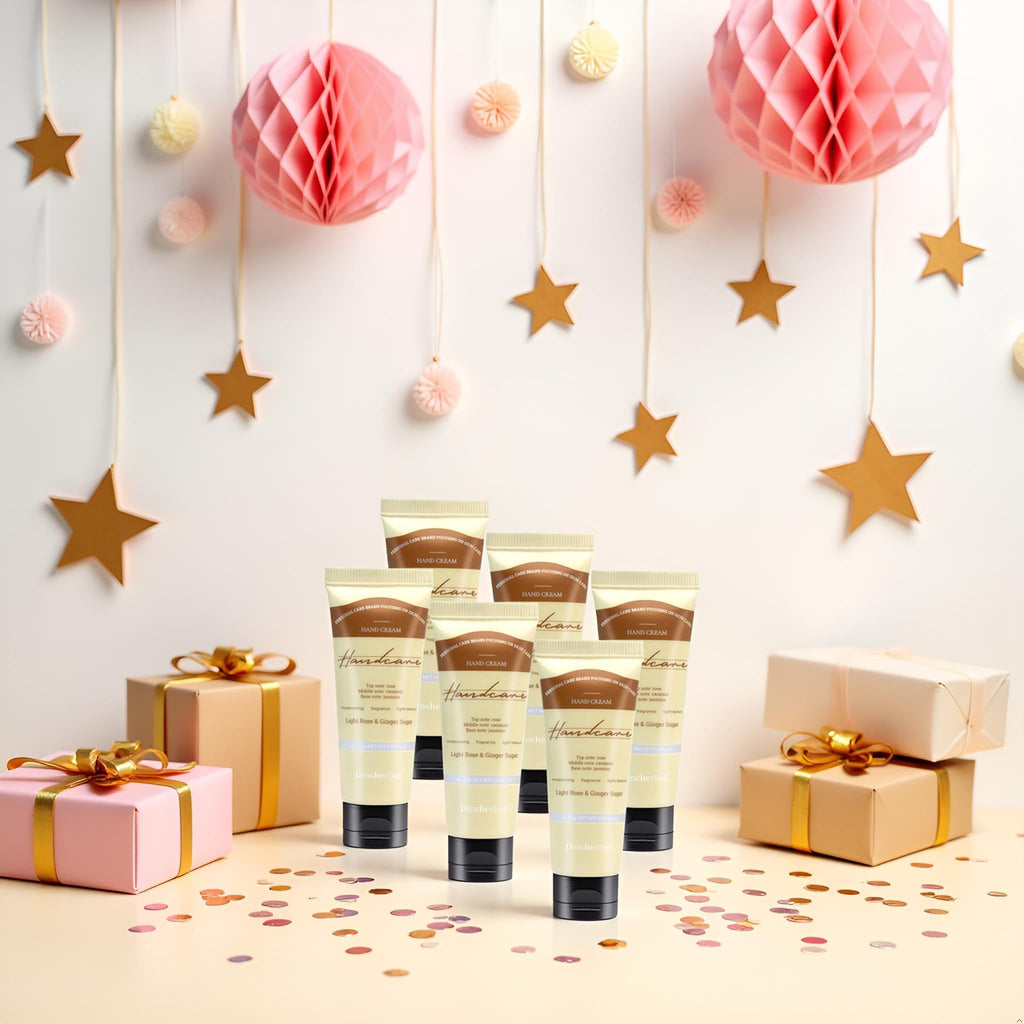 DincherBel 6 Pack Travel Size Hand Cream Set – 1oz Moisturizing Lotion, Rose & Ginger Sugar Scent