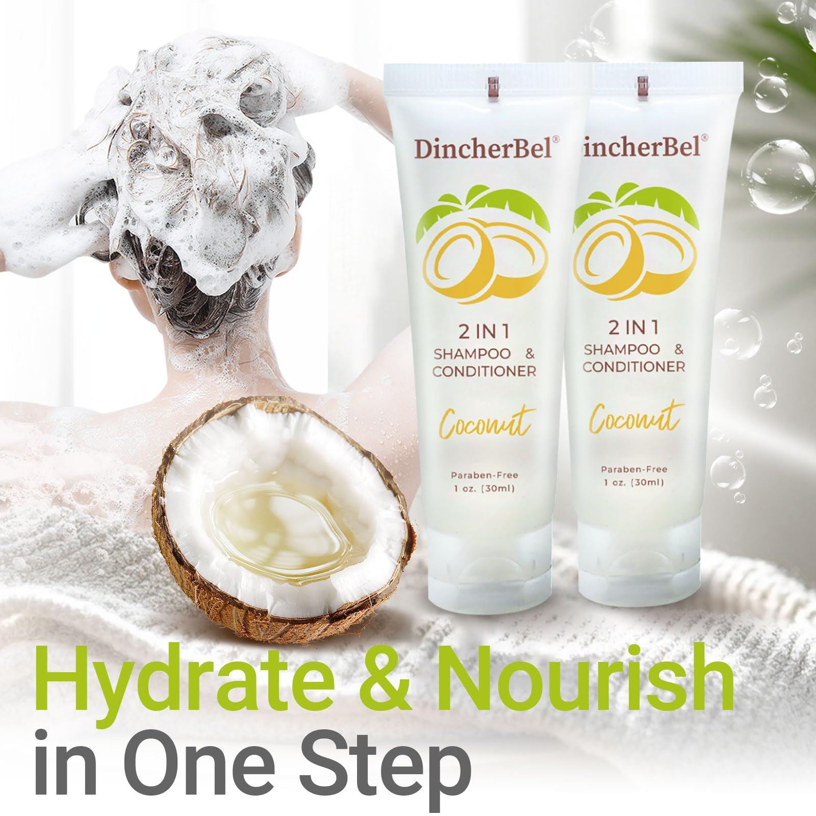 DincherBel Travel Size 2-in-1 Shampoo & Conditioner, 1 oz, 100 Pack