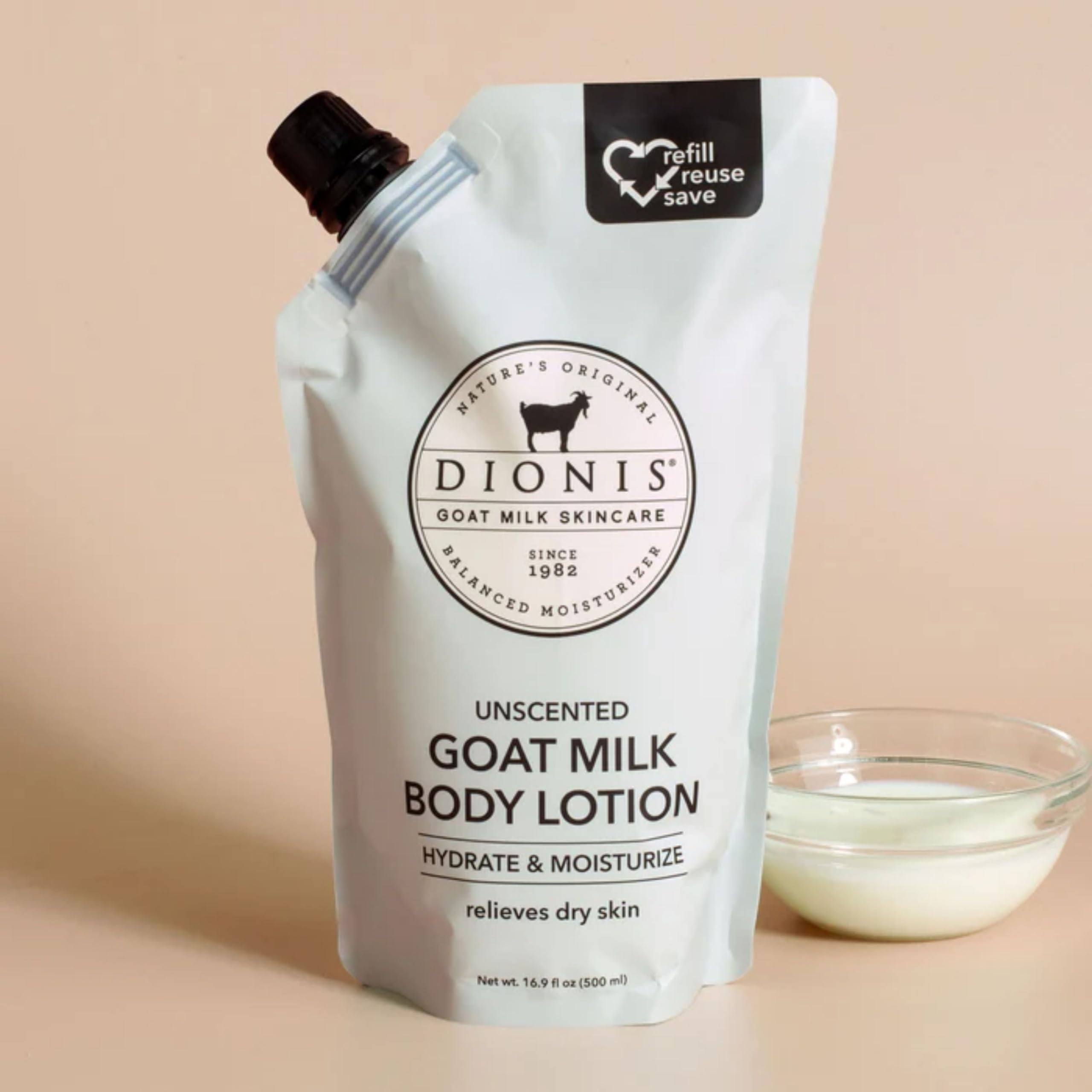 Dionis Goat Milk Body Lotion – 16.9 oz Refill Pouch, Fragrance-Free & Cruelty-Free