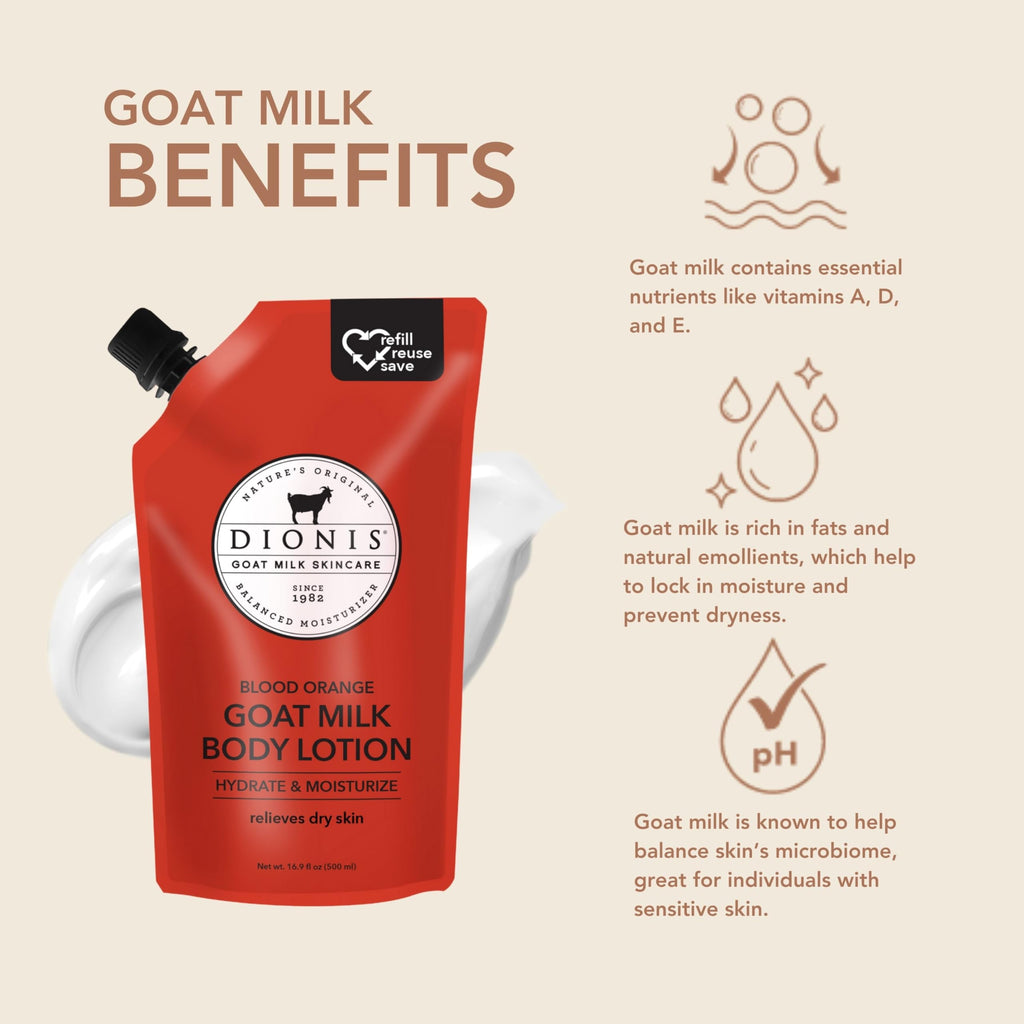 Goat Milk Body Lotion Refill Pouch 16.9oz by Dionis – Hydrating, Clean, Blood Orange