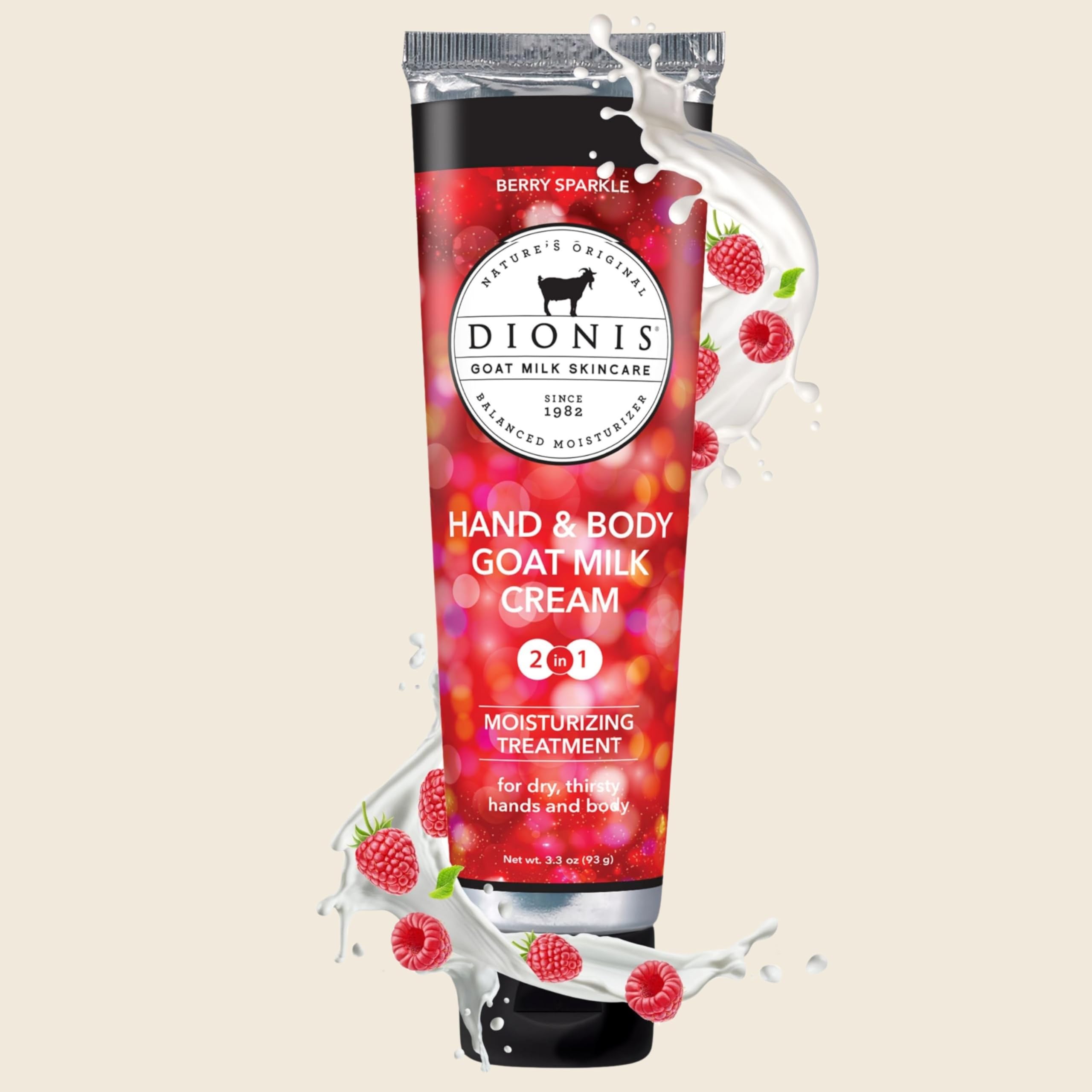 Dionis Goat Milk Hand & Body Cream Berry Sparkle 3.3oz | Hydrating, Non-Greasy