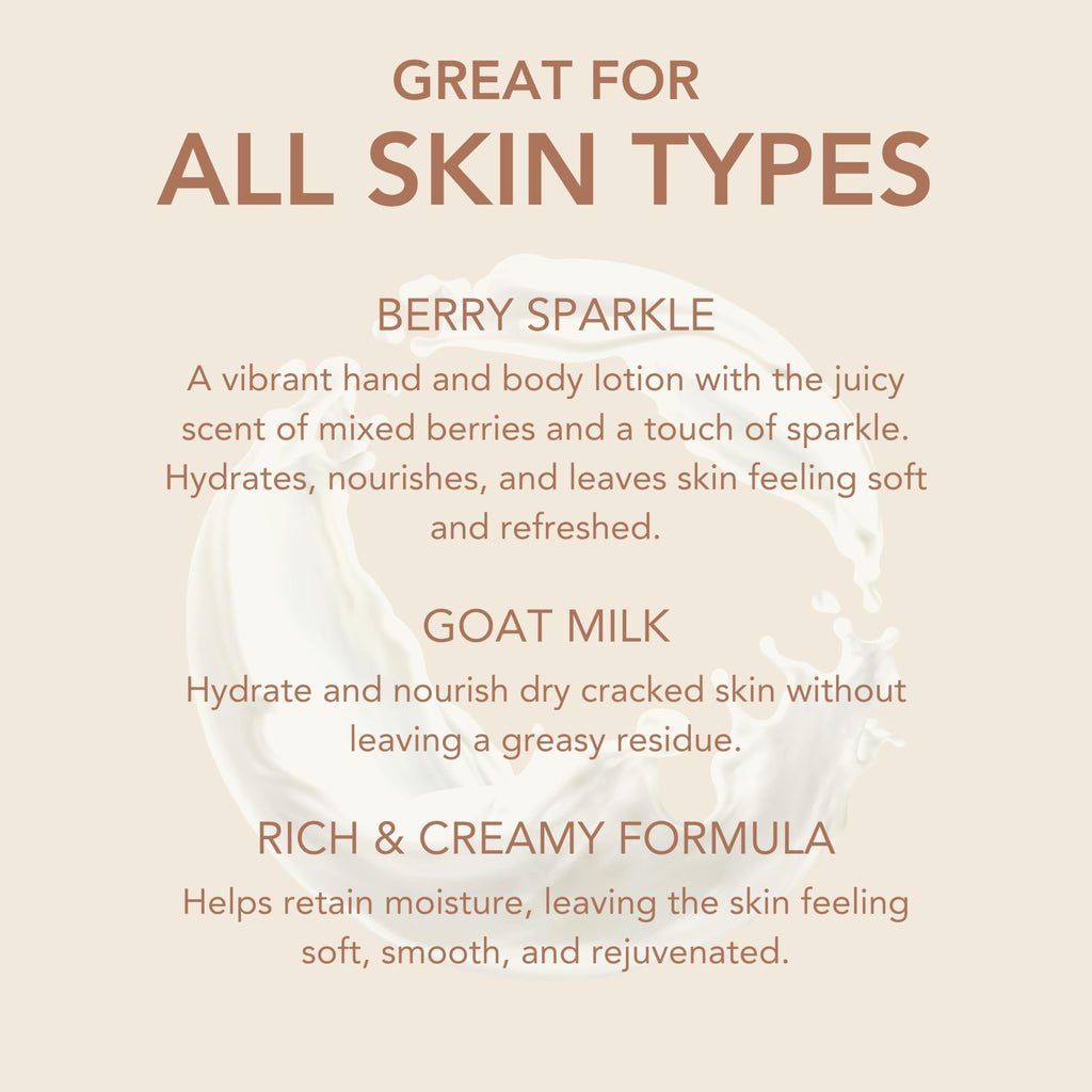 Dionis Goat Milk Hand & Body Cream Berry Sparkle 3.3oz | Hydrating, Non-Greasy