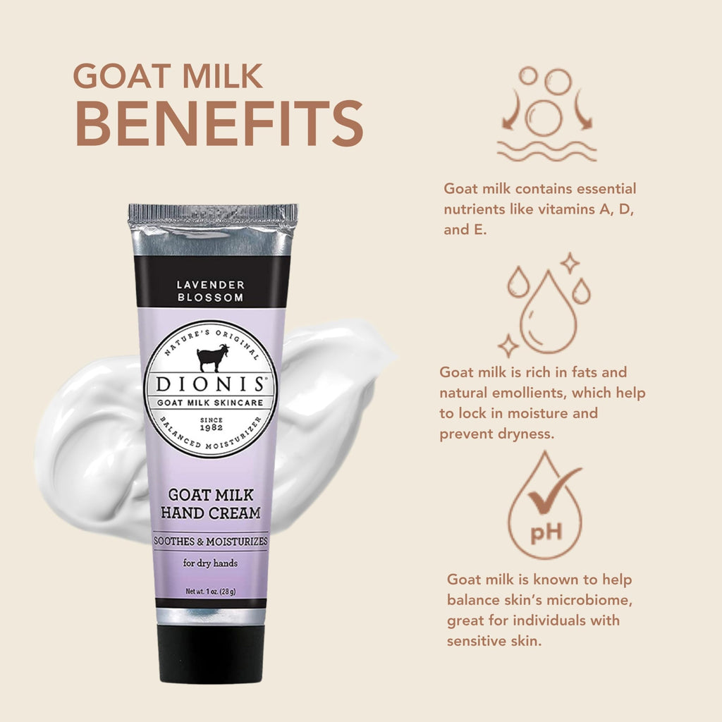 Dionis Goat Milk Hand Cream Set Lavender Blossom – Travel-Size, Cruelty-Free, Paraben-Free, USA Made (4 x 1 oz)