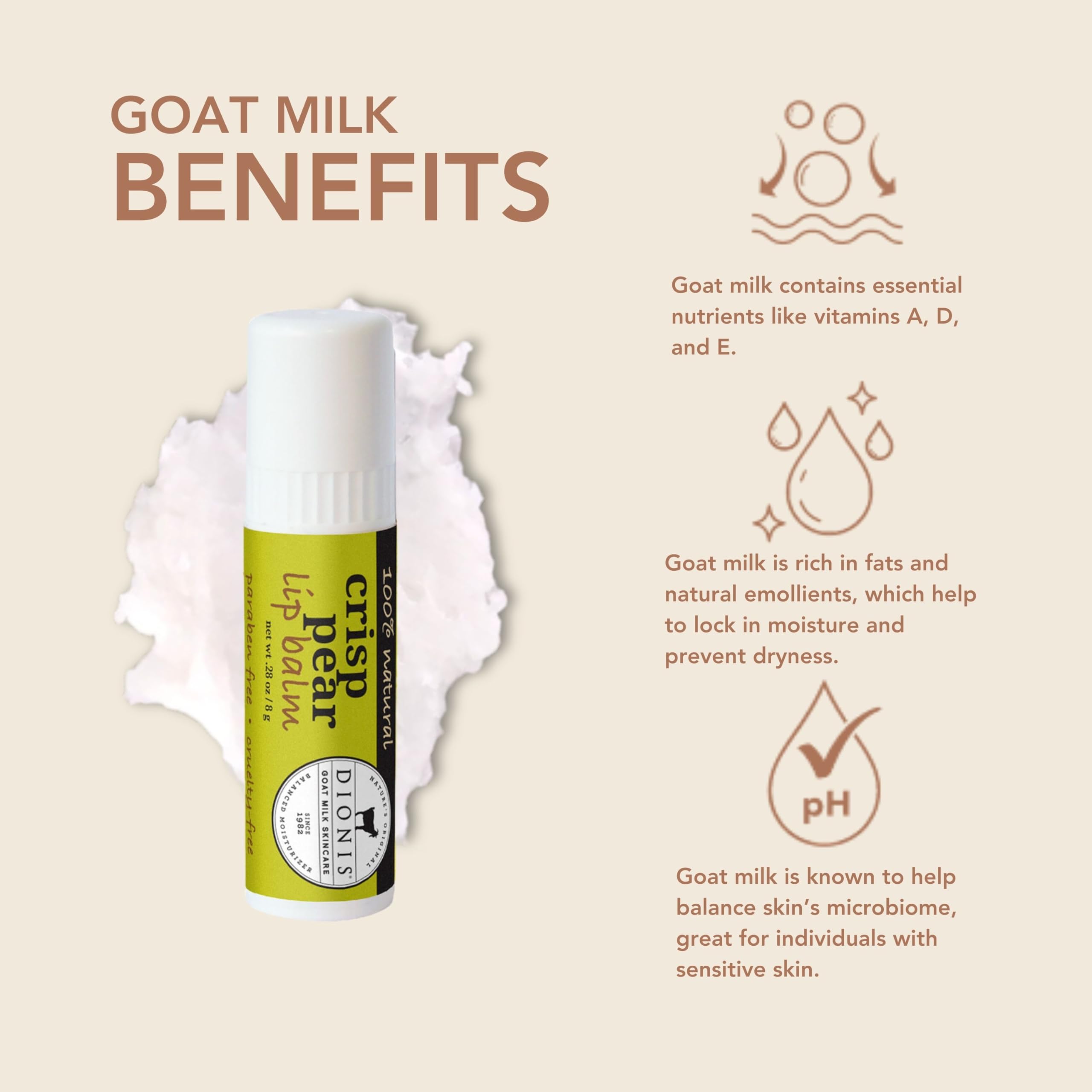 Dionis Goat Milk Lip Balm Crisp Pear 0.28oz – 3 Pack | Natural Lip Care