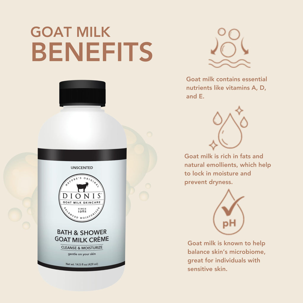 Dionis Goat Milk Bath Soap & Shower Crème Unscented 14.5oz – Fragrance-Free Hydration