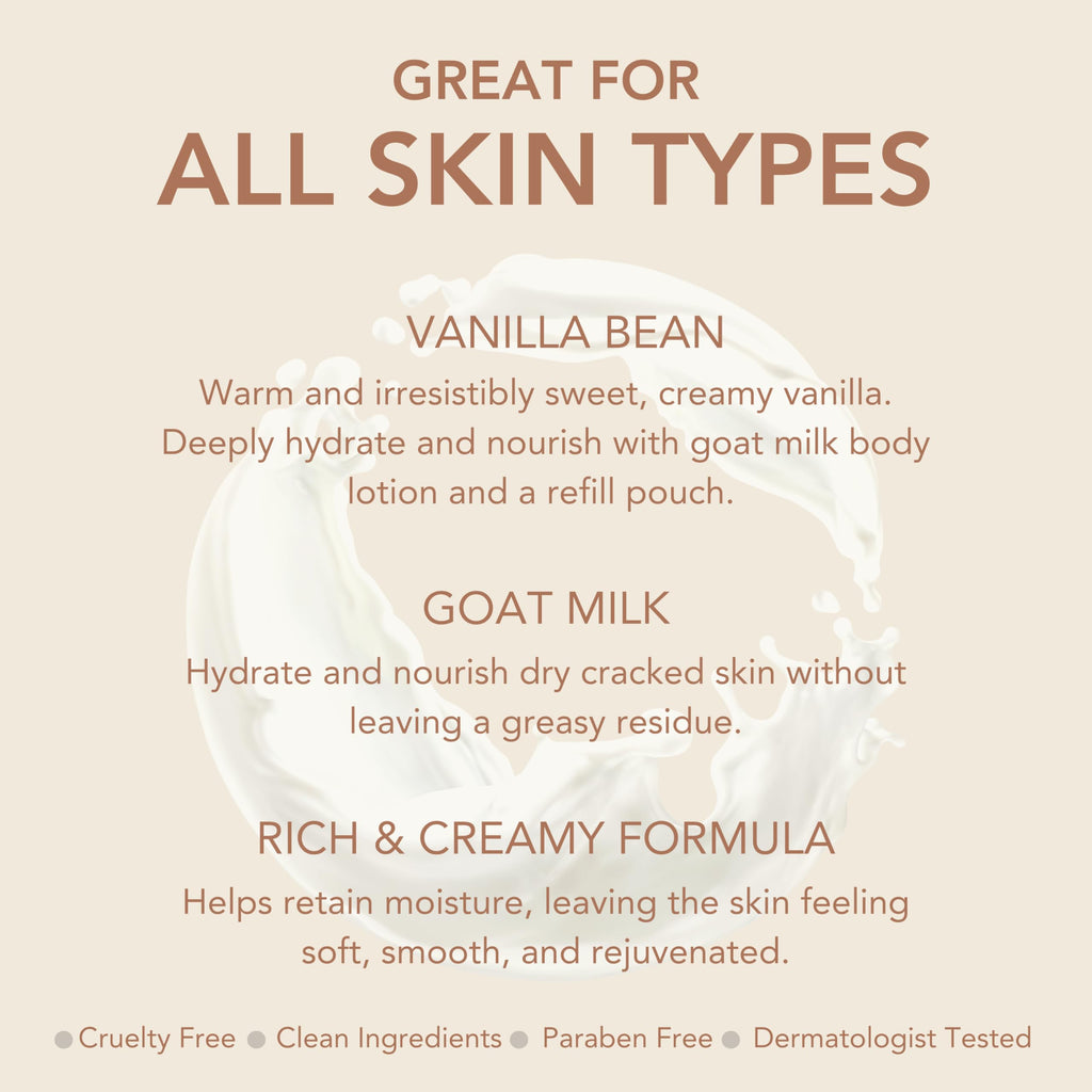 Dionis Goat Milk Skincare Scented Body Lotion Gift Set with Refill Pouch | Vanilla Bean, Dermatologist Tested
