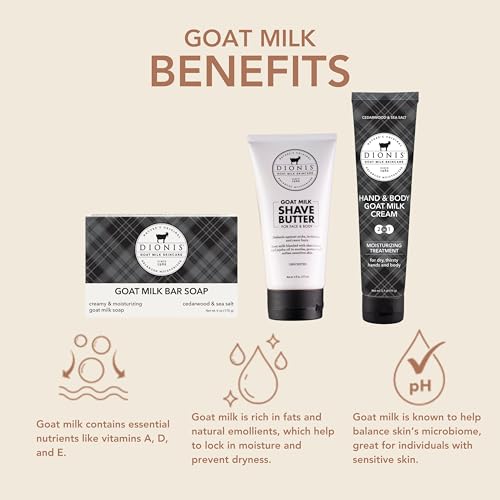 Dionis Cedarwood & Sea Salt Goat Milk 3pc Gift Set | Shave Butter, Lotion & Bar Soap