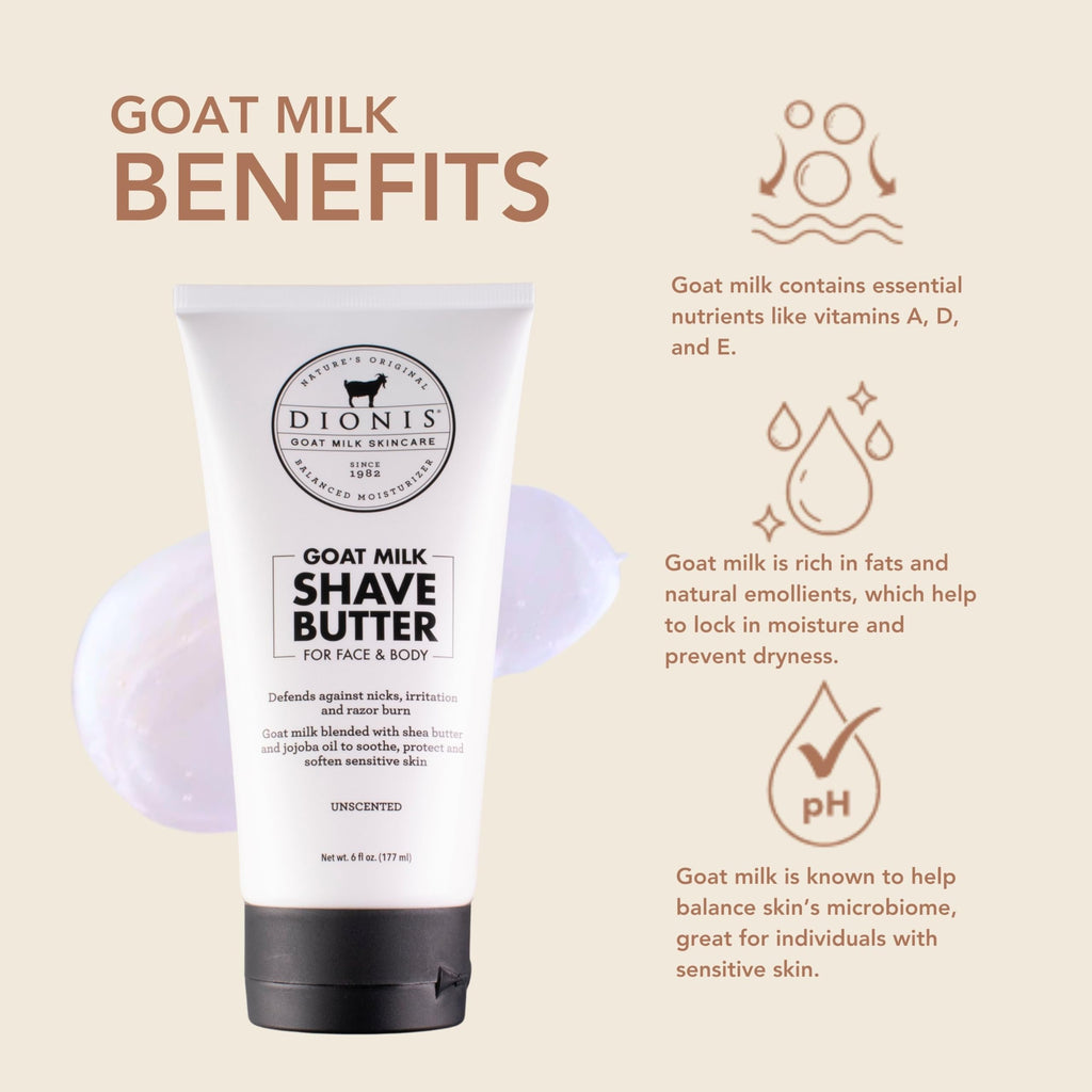 Dionis Goat Milk Shave Butter for Men – Hydrating Face & Body Shave Cream with Shea Butter & Jojoba Oil | Sensitive Skin, 6oz