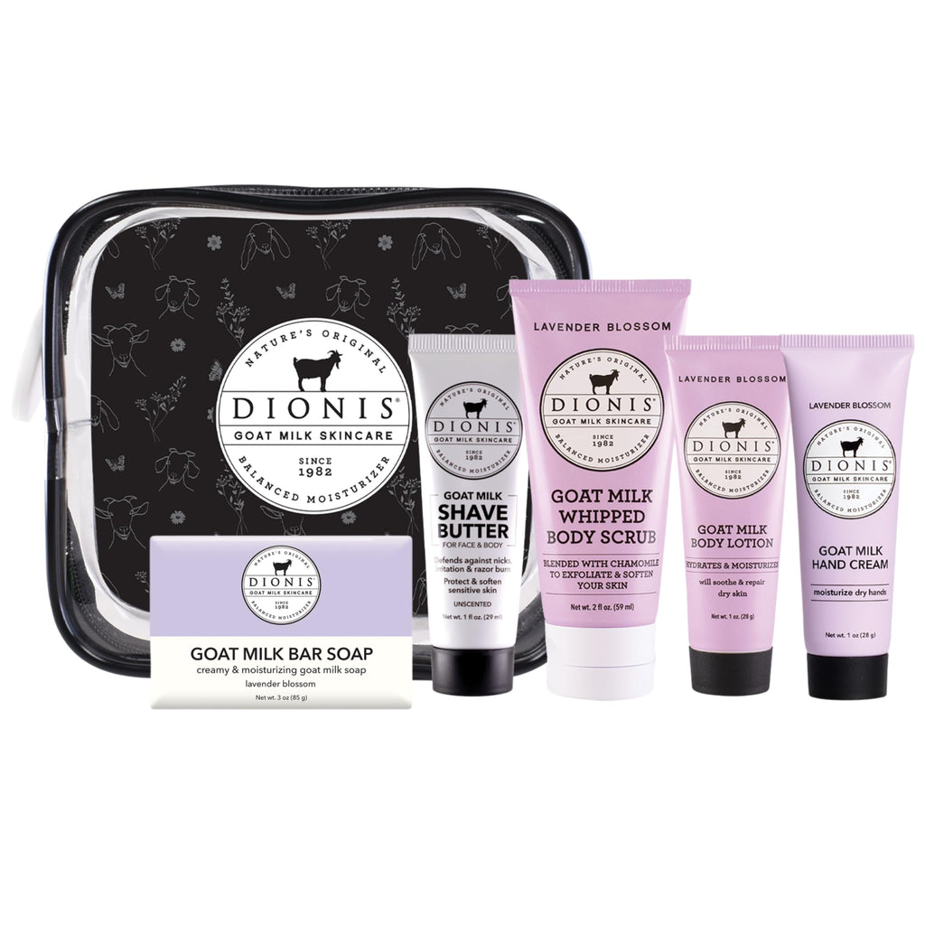 Dionis Lavender Blossom Goat Milk Travel Set – 6 Pc Self-Care Essentials