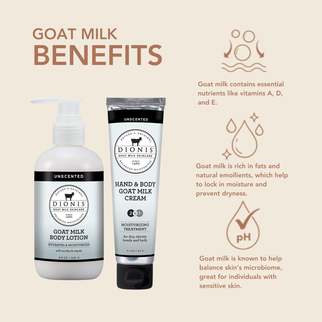 Dionis Unscented Goat Milk Skincare Bundle – Hydrating Lotion + Travel Cream