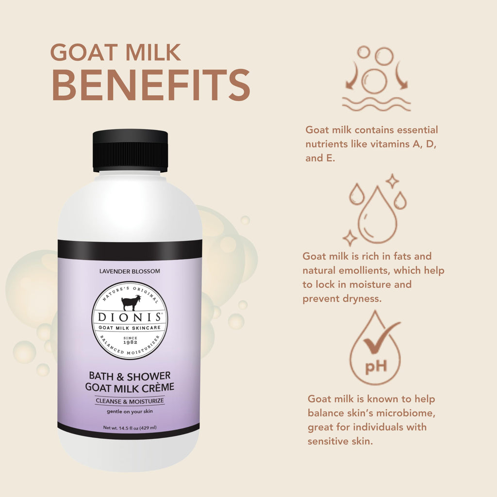 Dionis Lavender Blossom Goat Milk Bath Soap & Shower Crème | USA-Made, Cruelty-Free