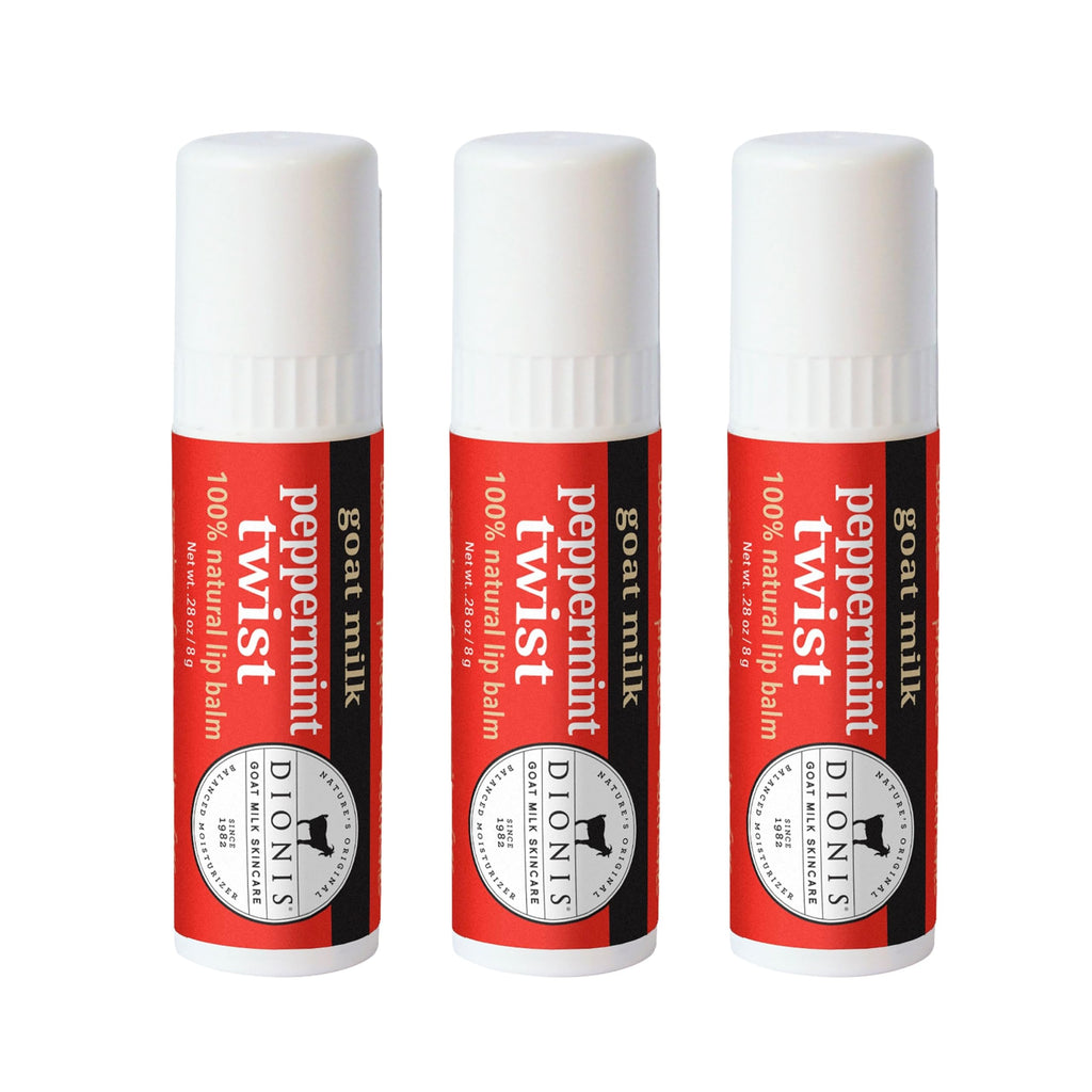 Dionis Peppermint Twist Holiday Lip Balm Gift Set — Goat Milk Lip Care, 3-Pack, USA-Made, Cruelty-Free