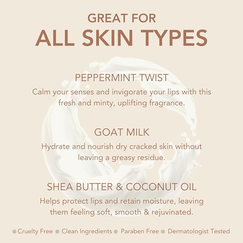 Dionis Peppermint Twist Holiday Lip Balm Gift Set — Goat Milk Lip Care, 3-Pack, USA-Made, Cruelty-Free