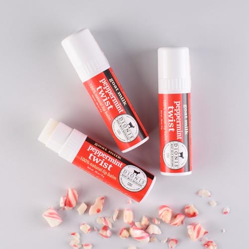 Dionis Peppermint Twist Holiday Lip Balm Gift Set — Goat Milk Lip Care, 3-Pack, USA-Made, Cruelty-Free