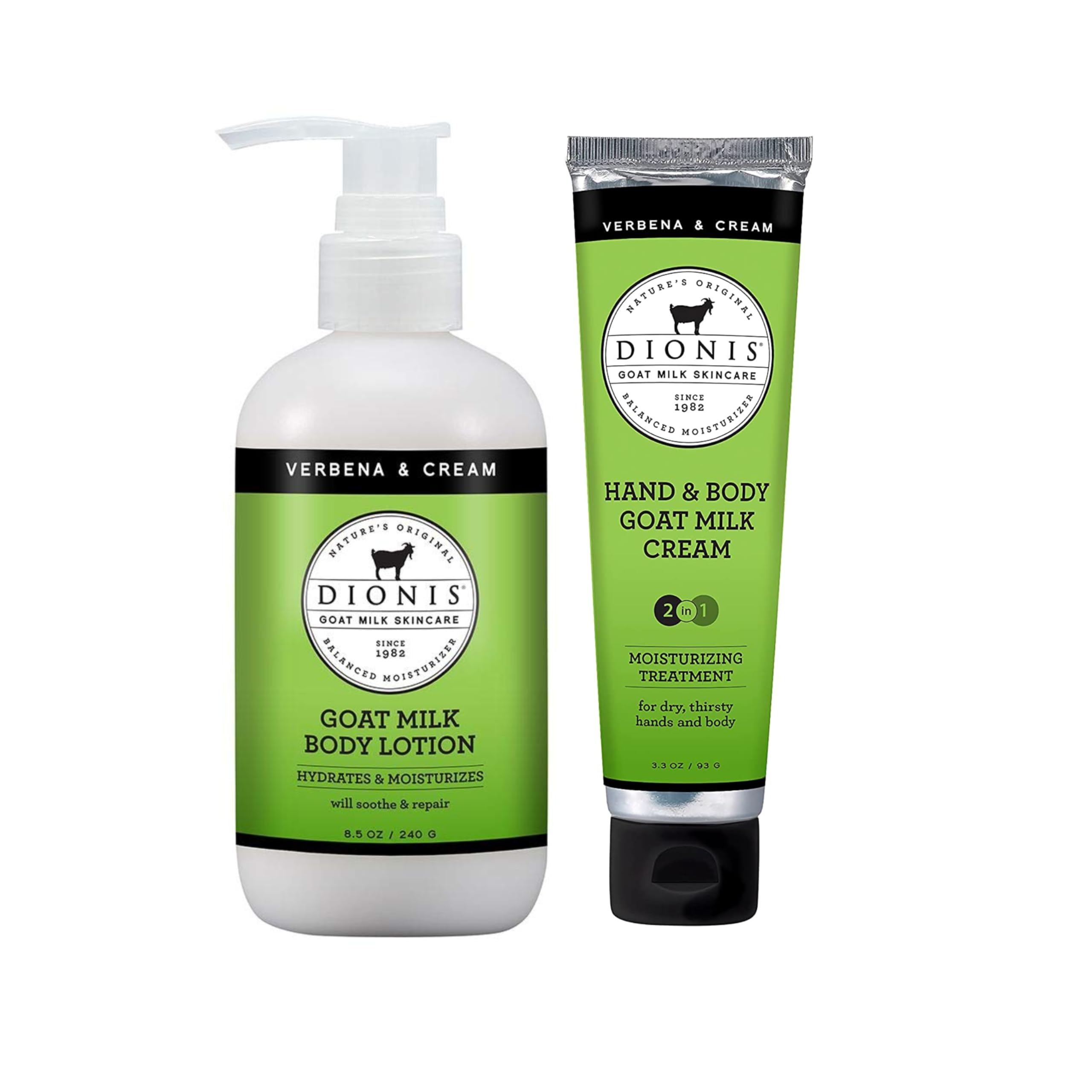 Dionis Verbena & Cream Goat Milk Bundle – Hydrating Body Lotion + Travel Size Cream